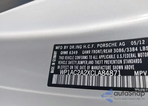 2012 Porsche Cayenne Turbo from USA, damaged, VIN WP1AC2A2XCLA84871